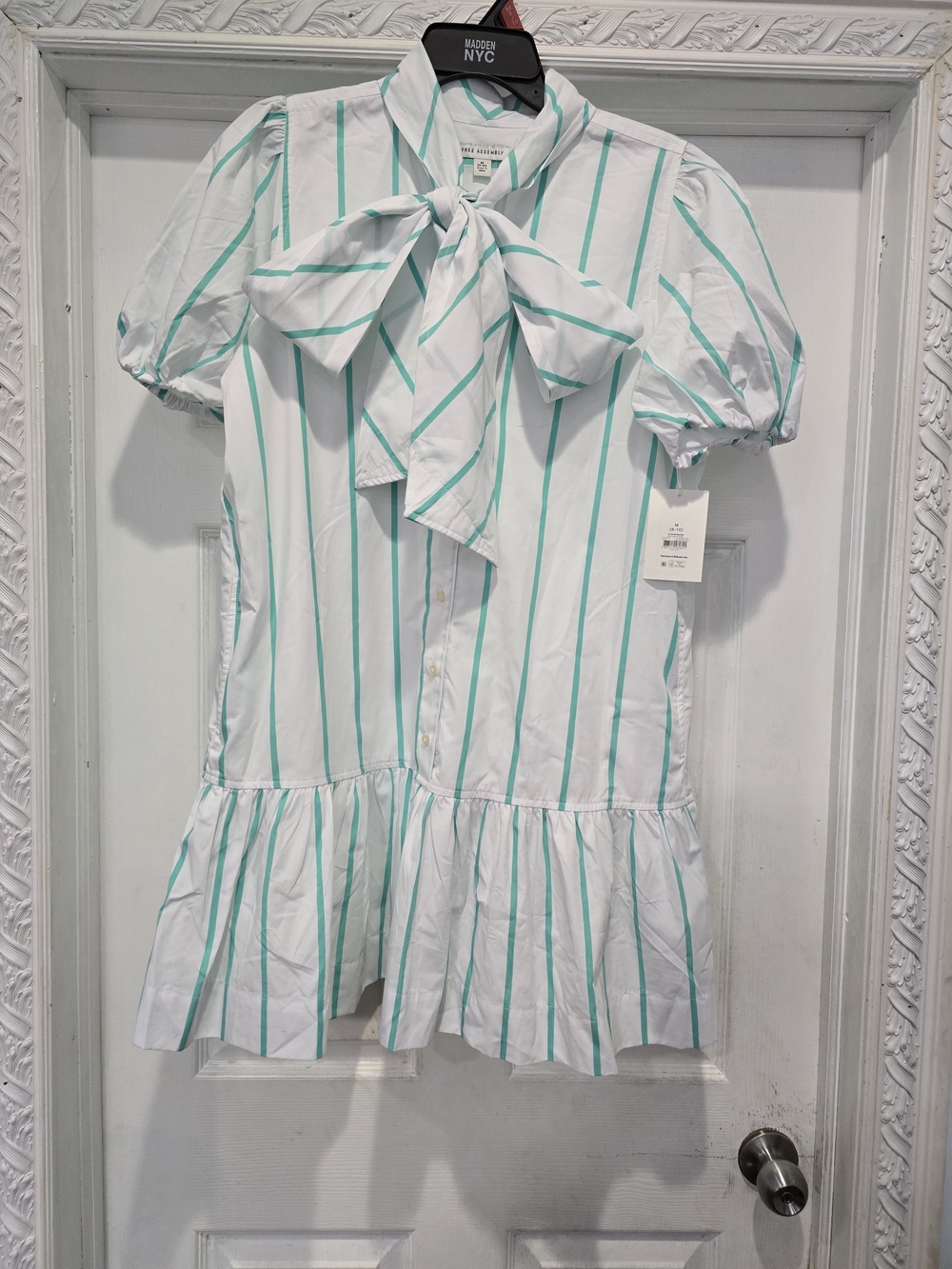 Bow-Tie Stripe Mini Dress in Mint Green - Women's